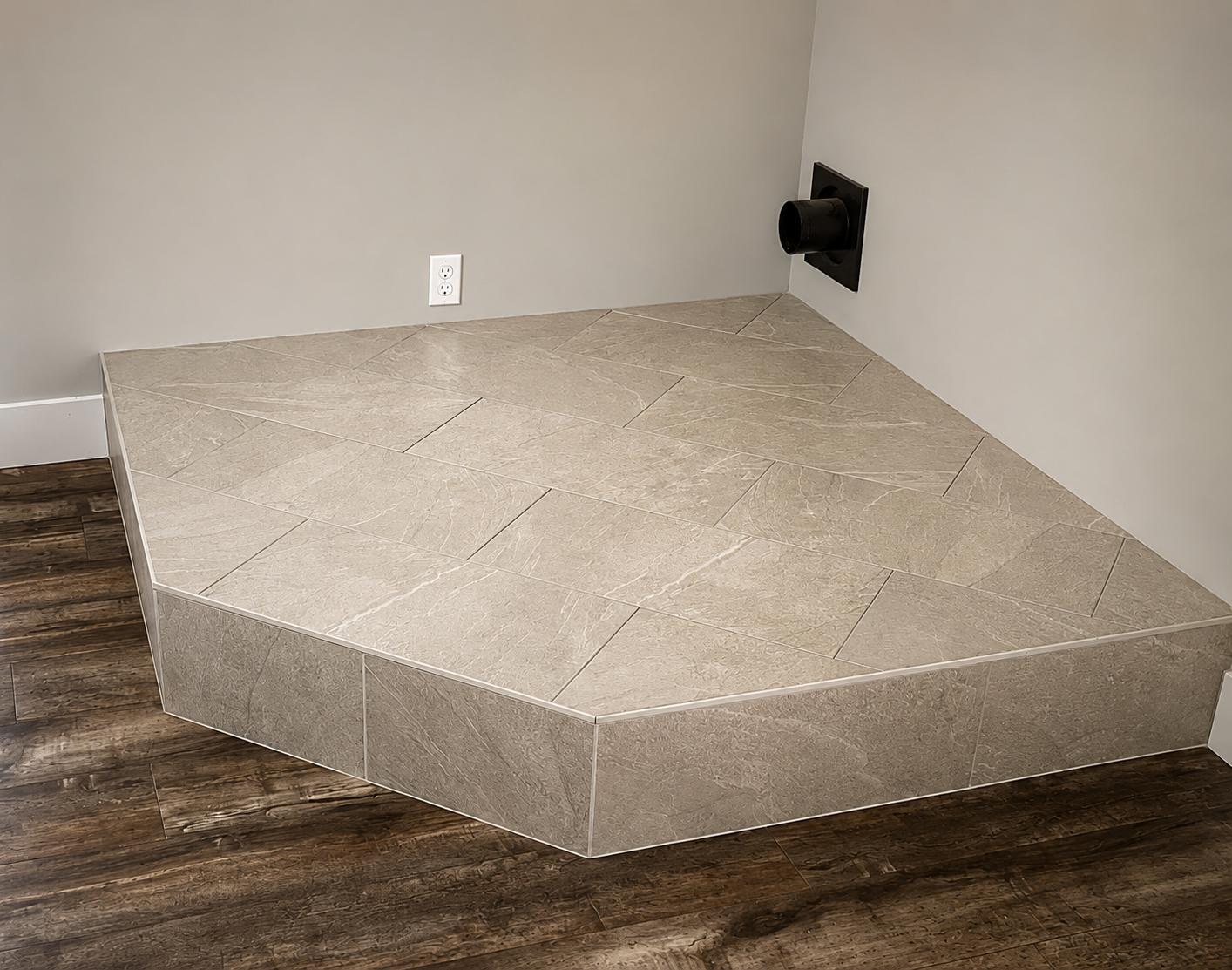 Custom Hearth Platforms tile installation by JAC Tiling