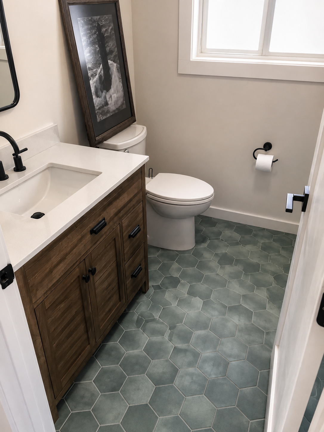 Handcrafted Hexagon Tile Floor tile installation by JAC Tiling